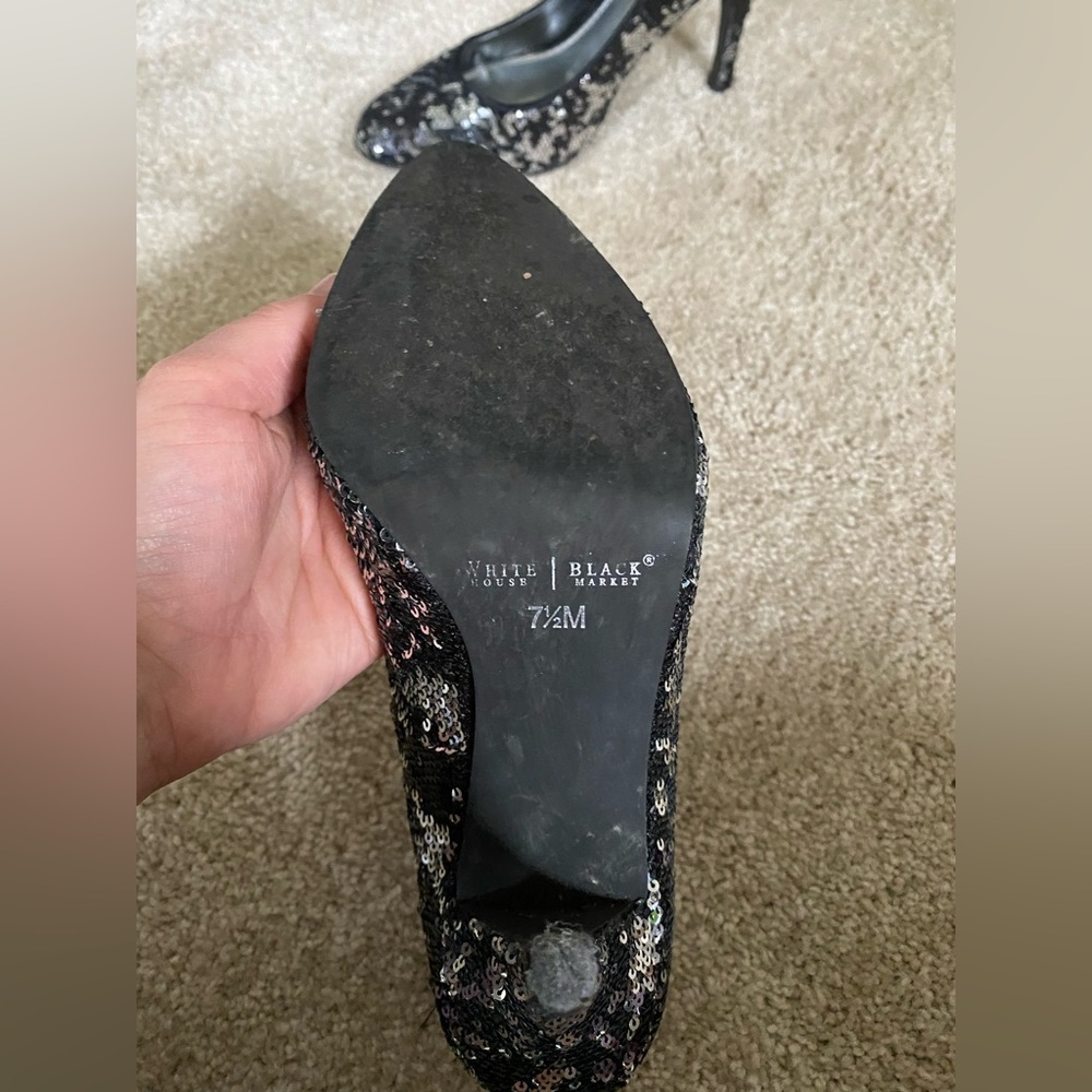White House Black Market black and silver sequin heels. 7.5